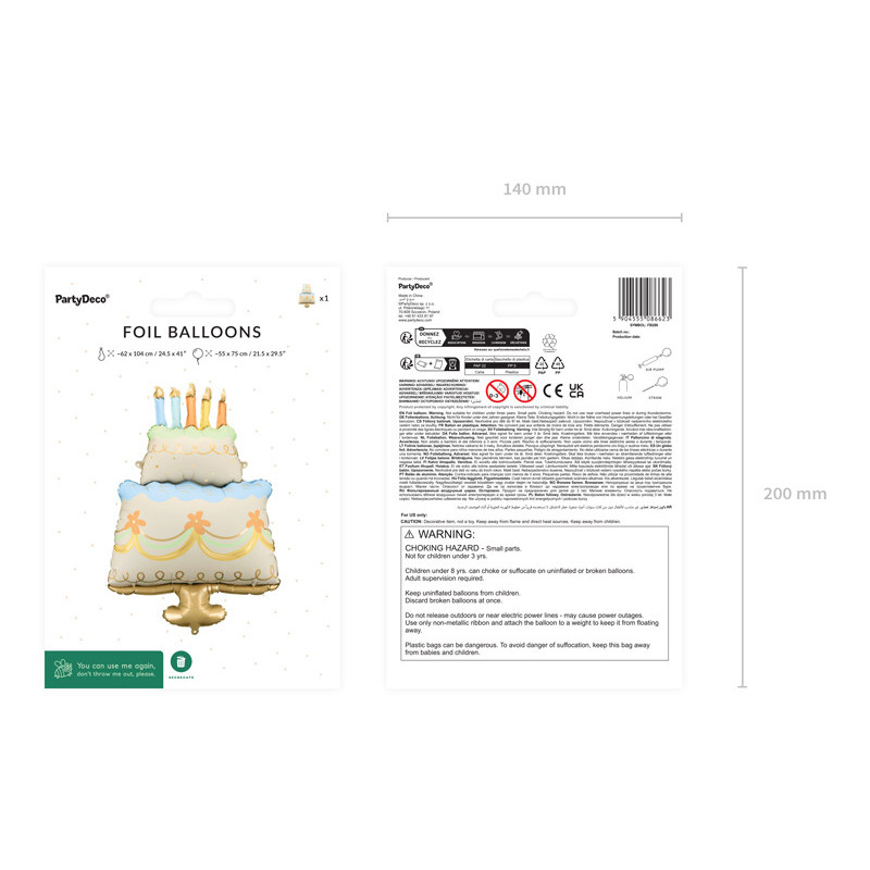 Foil Balloon Cake, 62x104 cm, mix Foil Balloon Cake, 62x104 cm, mix