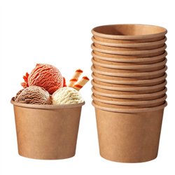 25 stk. 245 ml Øko Kraft papirskål brun beholder til is og desserter 25 stk. 245 ml Øko Kraft papirskål brun beholder til is og desserter