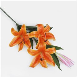 1 stk. Lilje Orange p&aring; lang stilk. Imponerende kunstig dekoration 108 cm.
