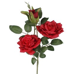 1 stk. Kunstig Engelsk Rose med 2 Hoveder & Knop, R&oslash;d &ndash; Imponerende 65 cm