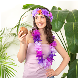 Lilla Hawaii Halskæde – Festlig Blomsterkrans i Lei-Stil 105-115 cm Lilla Hawaii Halskæde – Festlig Blomsterkrans i Lei-Stil 105-115 cm