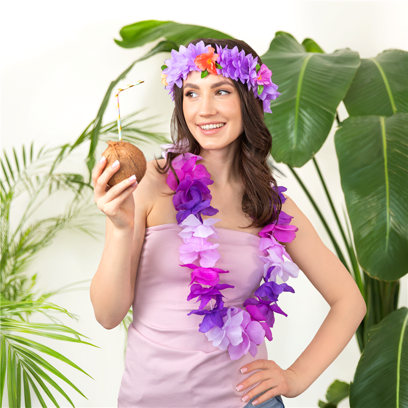 Lilla Hawaii Halskæde – Festlig Blomsterkrans i Lei-Stil 105-115 cm Lilla Hawaii Halskæde – Festlig Blomsterkrans i Lei-Stil 105-115 cm