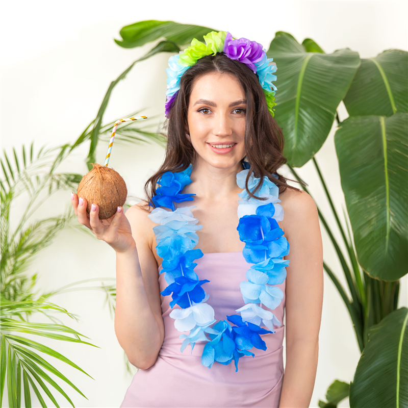 Blå Hawaii Halskæde – Festlig Blomsterkrans i Lei-Stil 105-115 cm Blå Hawaii Halskæde – Festlig Blomsterkrans i Lei-Stil 105-115 cm