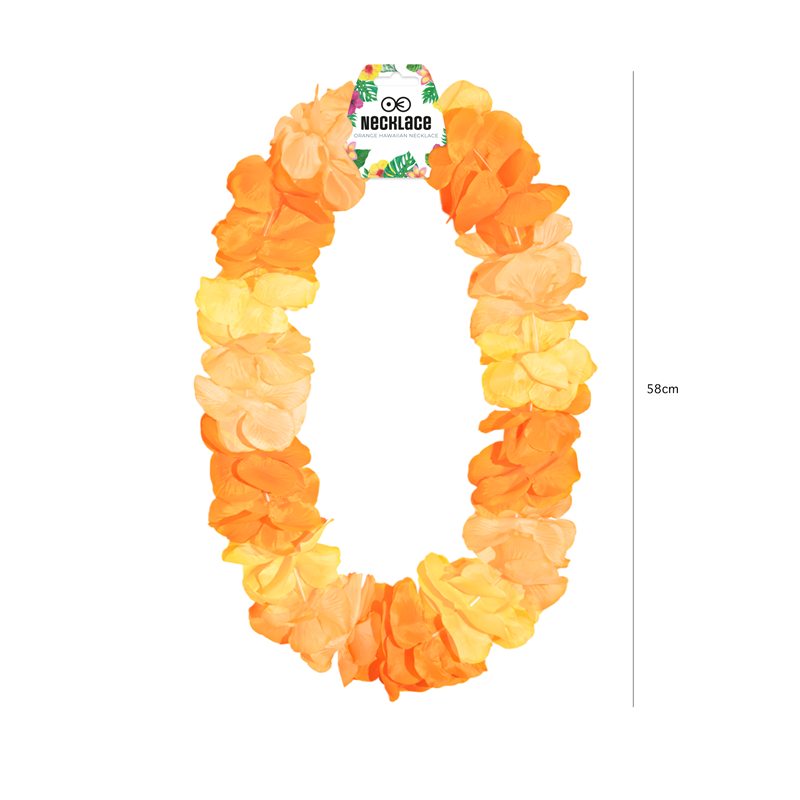 Orange Hawaii Halskæde – Festlig Blomsterkrans i Lei-Stil 105-115 cm Orange Hawaii Halskæde – Festlig Blomsterkrans i Lei-Stil 105-115 cm