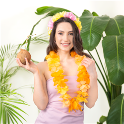 Orange Hawaii Halskæde – Festlig Blomsterkrans i Lei-Stil 105-115 cm Orange Hawaii Halskæde – Festlig Blomsterkrans i Lei-Stil 105-115 cm