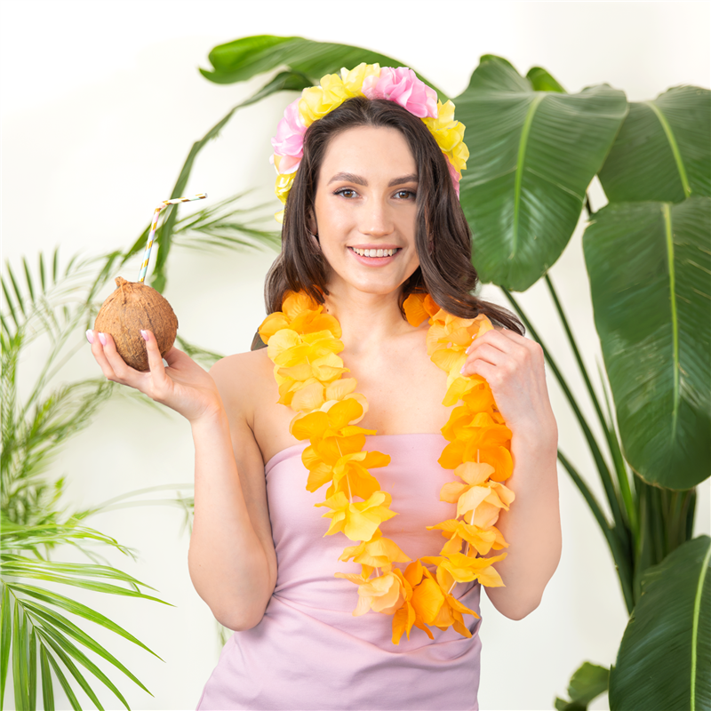 Orange Hawaii Halskæde – Festlig Blomsterkrans i Lei-Stil 105-115 cm Orange Hawaii Halskæde – Festlig Blomsterkrans i Lei-Stil 105-115 cm