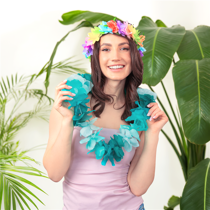 1 stk. Lyseblå Hawaii Pandebånd – Elastisk Blomsterkrans til Fest & Farver 1 stk. Lyseblå Hawaii Pandebånd – Elastisk Blomsterkrans til Fest & Farver