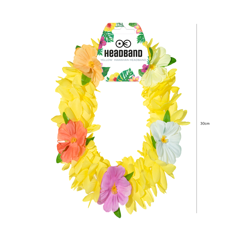 1 stk. Gul Hawaii Pandebånd – Elastisk Blomsterkrans til Fest & Farver 1 stk. Gul Hawaii Pandebånd – Elastisk Blomsterkrans til Fest & Farver