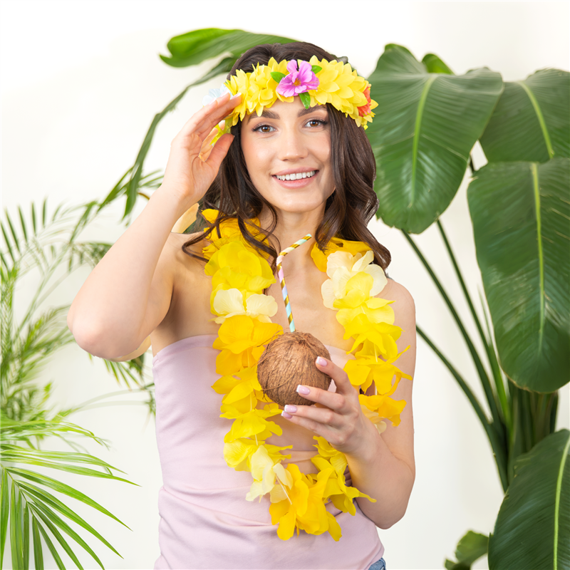 1 stk. Gul Hawaii Pandebånd – Elastisk Blomsterkrans til Fest & Farver 1 stk. Gul Hawaii Pandebånd – Elastisk Blomsterkrans til Fest & Farver