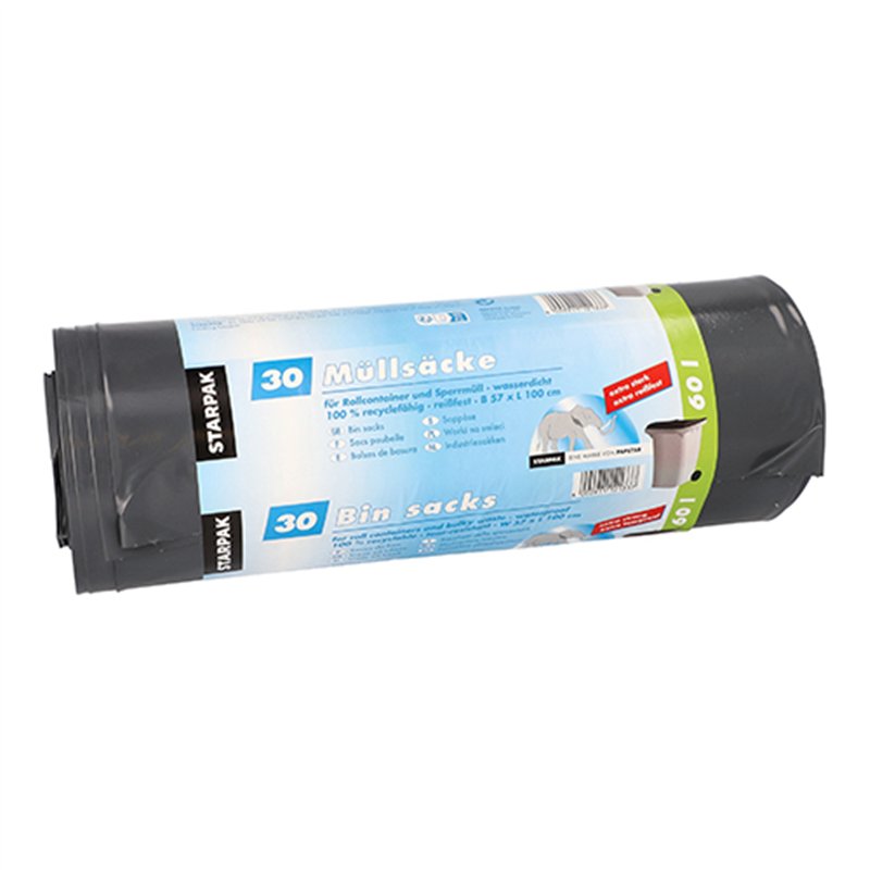 30 stk. Sorte Affaldssække 60L (100x57cm) – Ekstra Stærke & Rivefaste LDPE Poser på Rulle 30 stk. Sorte Affaldssække 60L (100x57cm) – Ekstra Stærke & Rivefaste LDPE Poser på Rulle
