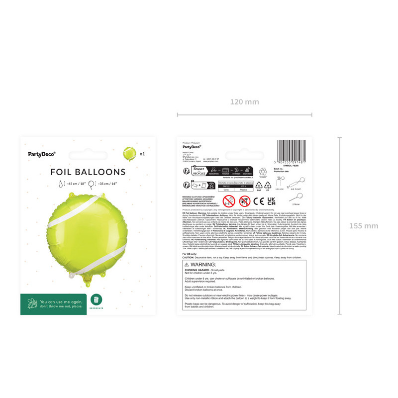 Foil Balloon Tennis Ball, 35x35 cm, mix Foil Balloon Tennis Ball, 35x35 cm, mix
