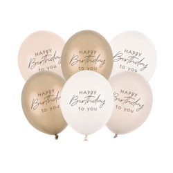 Balloons 30 cm, Happy Birthday, beige mix (1 pkt / 6 pc.) Balloons 30 cm, Happy Birthday, beige mix (1 pkt / 6 pc.)