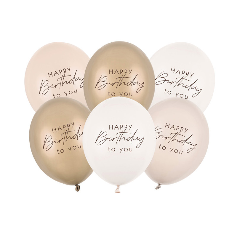 Balloons 30 cm, Happy Birthday, beige mix (1 pkt / 6 pc.) Balloons 30 cm, Happy Birthday, beige mix (1 pkt / 6 pc.)