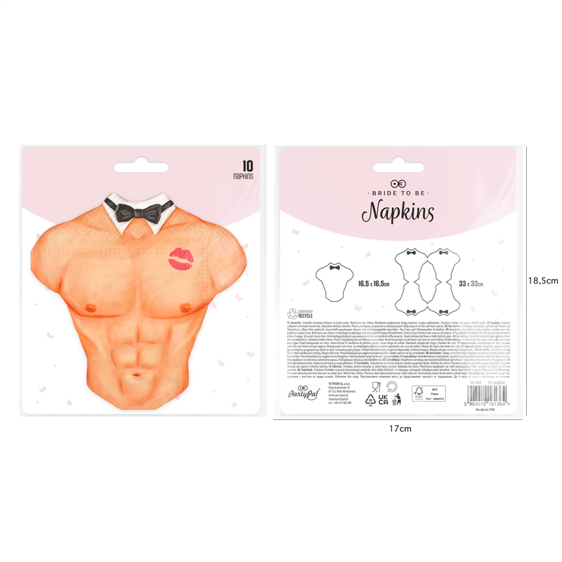 10 stk. Servietter til en polterabend, Servietter formet som en mandlig torso. 10 stk. Servietter til en polterabend, Servietter formet som en mandlig torso.