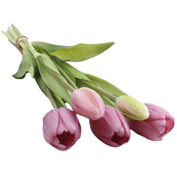 1 stk. Tulipanbuket med 5 kunstige blomster i elegant pink &ndash; 38 cm