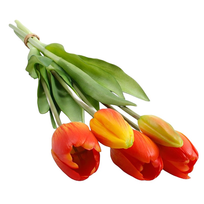1 stk. Tulipanbuket med 5 kunstige blomster i elegant orange – 38 cm
