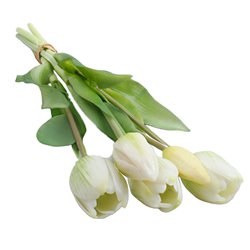 1 stk. Tulipanbuket med 5 kunstige blomster i elegant creme &ndash; 38 cm