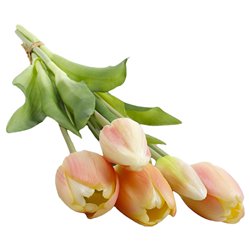 1 stk. Tulipanbuket med 5 kunstige blomster i elegant creme & pink &ndash; 38 cm