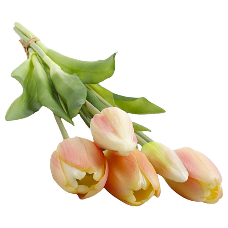 1 stk. Tulipanbuket med 5 kunstige blomster i elegant creme & pink – 38 cm