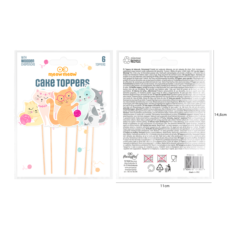 6 stk Cupcake Kattedekorationer toppers 6 stk Cupcake Kattedekorationer toppers