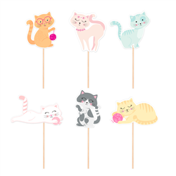 6 stk Cupcake Kattedekorationer toppers 6 stk Cupcake Kattedekorationer toppers