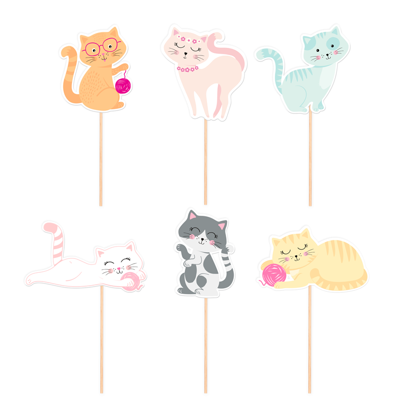 6 stk Cupcake Kattedekorationer toppers 6 stk Cupcake Kattedekorationer toppers