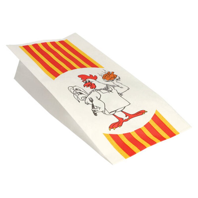 100 stk. Kyllingeposer til 1 hel Grillkylling – Hvid med Rød/Orange Striber, 28x13x8 cm 100 stk. Kyllingeposer til 1 hel Grillkylling – Hvid med Rød/Orange Striber, 28x13x8 cm