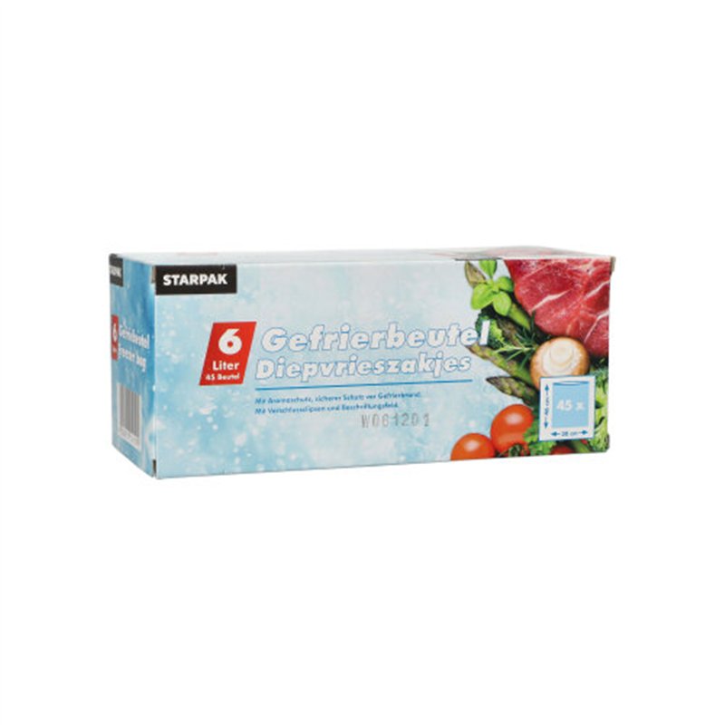 45 stk. Fryseposer med lukkeclips og tekstfelt 6 L Klar 30x46 cm - Displayæske med kliklåg 45 stk. Fryseposer med lukkeclips og tekstfelt 6 L Klar 30x46 cm - Displayæske med kliklåg