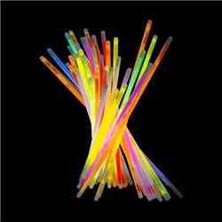 100 stk. Knæklys fluorescerende, mix af farver, 20 cm, inkl. forbindelsesstykker 100 stk. Knæklys fluorescerende, mix af farver, 20 cm, inkl. forbindelsesstykker