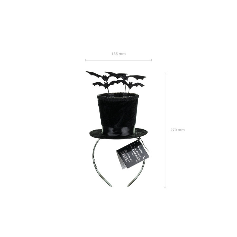 Cylinder Headband with Bats, 19x26 cm, Black Cylinder Headband with Bats, 19x26 cm, Black
