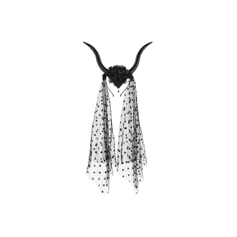 Devil Horns Headband with Tulle, 30x76 cm, Black Devil Horns Headband with Tulle, 30x76 cm, Black