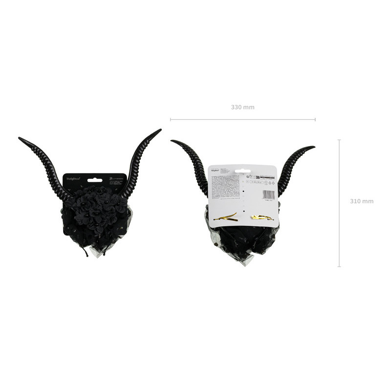 Devil Horns Headband with Tulle, 30x76 cm, Black Devil Horns Headband with Tulle, 30x76 cm, Black