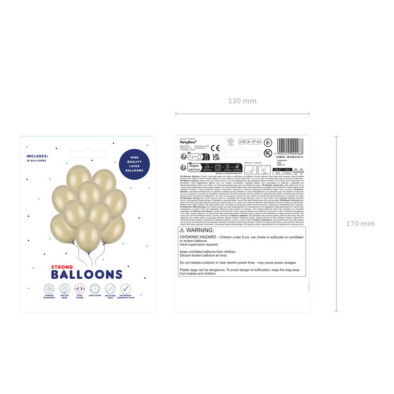 Strong Balloons 27 cm, Metallic Cold Gold (1 pkt / 10 pc.) Strong Balloons 27 cm, Metallic Cold Gold (1 pkt / 10 pc.)