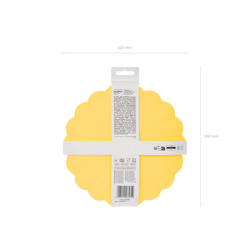 Plastic plates Frill, 22 x 22 cm, yellow (1 pkt / 4 pc.) Plastic plates Frill, 22 x 22 cm, yellow (1 pkt / 4 pc.)