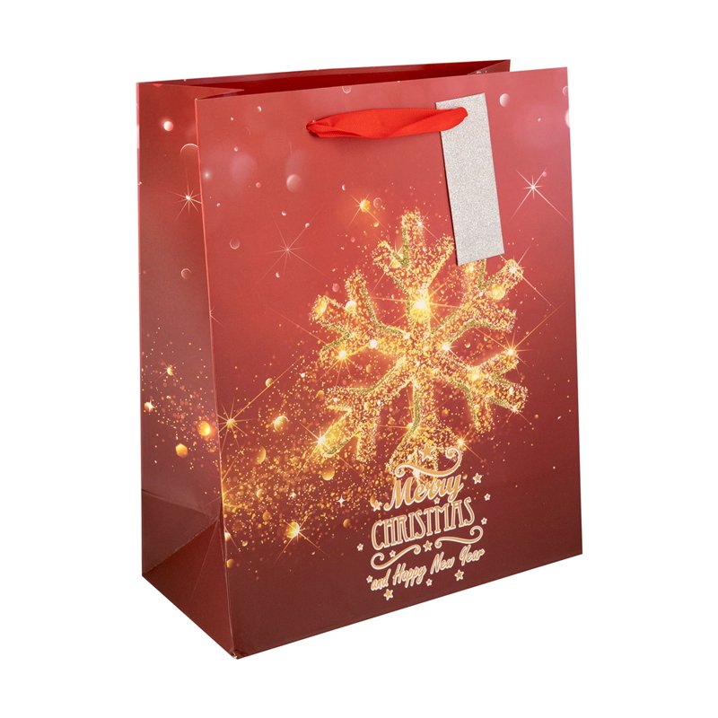 Luksus Jule- & Nytårsgavepose i Rød og guld  42x32x11,5 cm – Perfekt til gaver