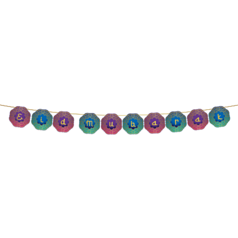 Eid Mubarak Festbanner 200 cm papir - Farverig dekoration til Eid og festlige lejligheder