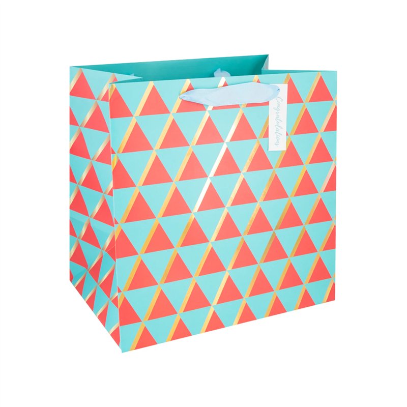 Gavepose Rød, Turkis og Guld 30x30x20 cm – Festlig Eksklusivt design