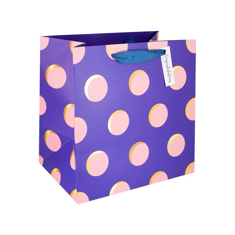 Gavepose Lilla, Lyserød og Guld 30x30x20 cm – Festlig Eksklusivt design