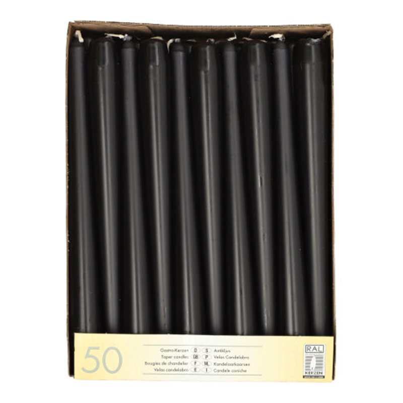 50 stk. Sorte Stearinlys 25 cm – Skab ro og elegance til din fest 50 stk. Sorte Stearinlys 25 cm – Skab ro og elegance til din fest