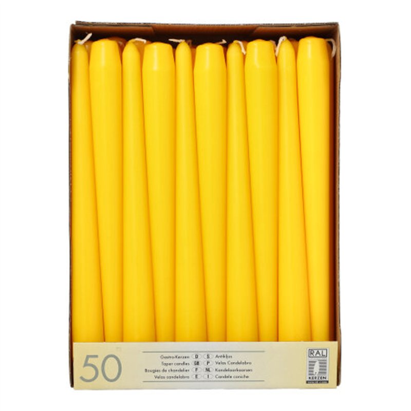 50 stk. Gule Stearinlys 25 cm – Skab ro og elegance til din fest 50 stk. Gule Stearinlys 25 cm – Skab ro og elegance til din fest