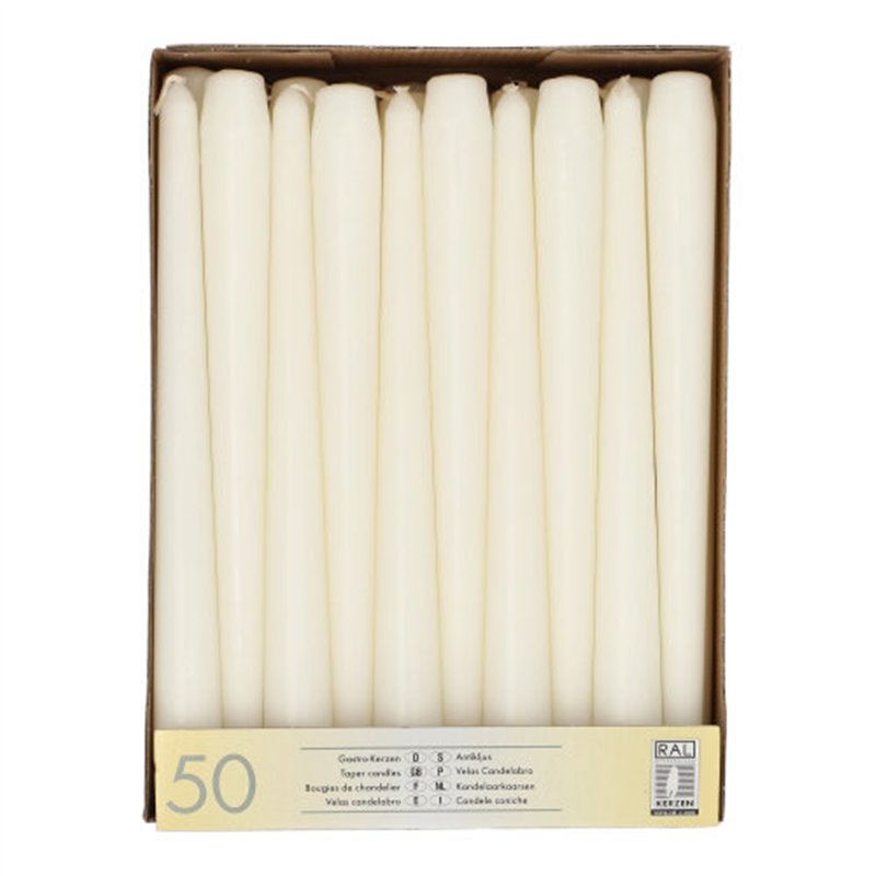 50 stk. Hvide Stearinlys 25 cm – Solskin og varme til enhver lejlighed
