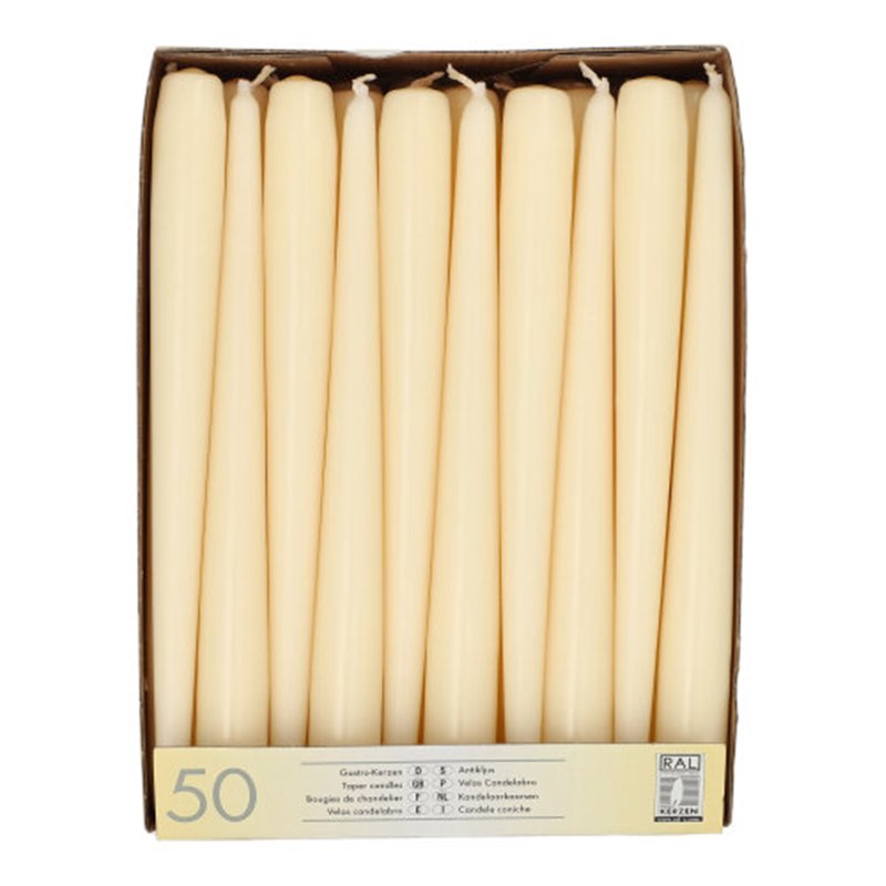50 stk. Champagnefarvet Stearinlys 25 cm – Solskin og varme til enhver lejlighed