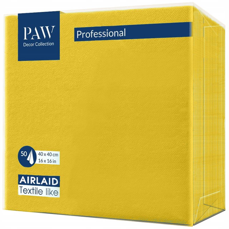 50 stk. Middagsservietter Gul Airlaid 40x40 cm – Luksus stof-look til elegante fester