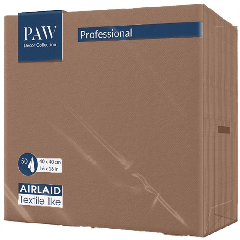50 stk. Middagsservietter Brun Airlaid 40x40 cm – Luksus stof-look til elegante fester