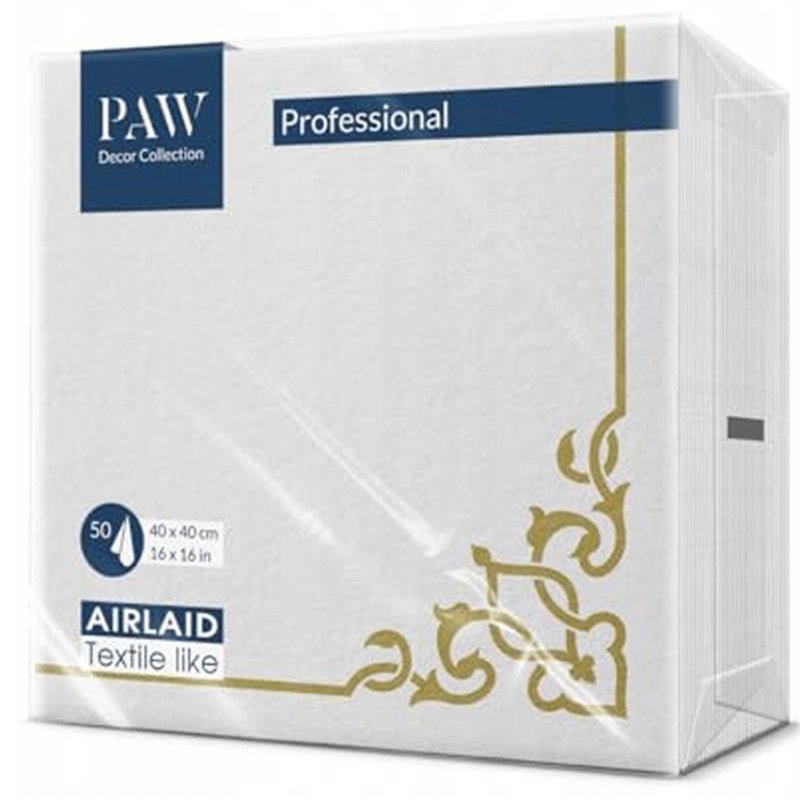 50 stk. Middagsservietter Hvid Airlaid 40x40 cm – Med Elegant Guldramme design 50 stk. Middagsservietter Hvid Airlaid 40x40 cm – Med Elegant Guldramme design