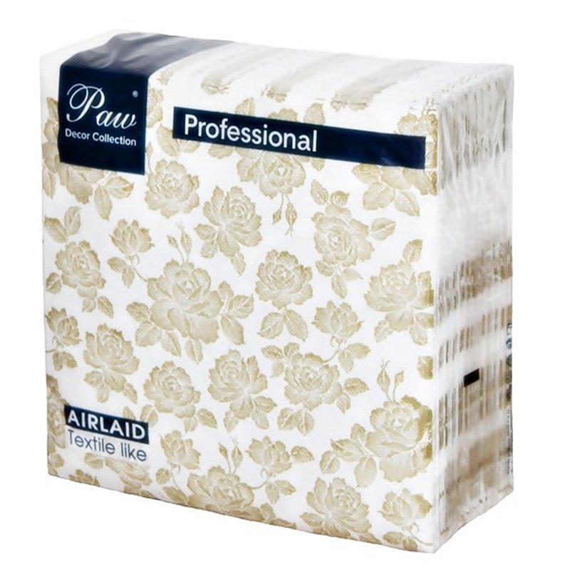 50 stk. Middagsservietter Hvid Airlaid 40x40 cm Guld roser design 50 stk. Middagsservietter Hvid Airlaid 40x40 cm Guld roser design
