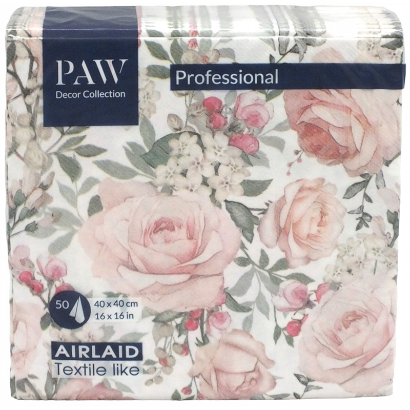 50 stk. Middagsservietter Hvid Airlaid 40x40 cm Rose design – Eksklusiv luksus 50 stk. Middagsservietter Hvid Airlaid 40x40 cm Rose design – Eksklusiv luksus