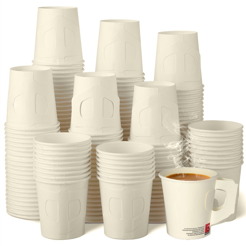 25 stk Papkrus med håndtag - Hvid Kaffebægre To-Go - 180ml, Perfekt til Kaffebarer
