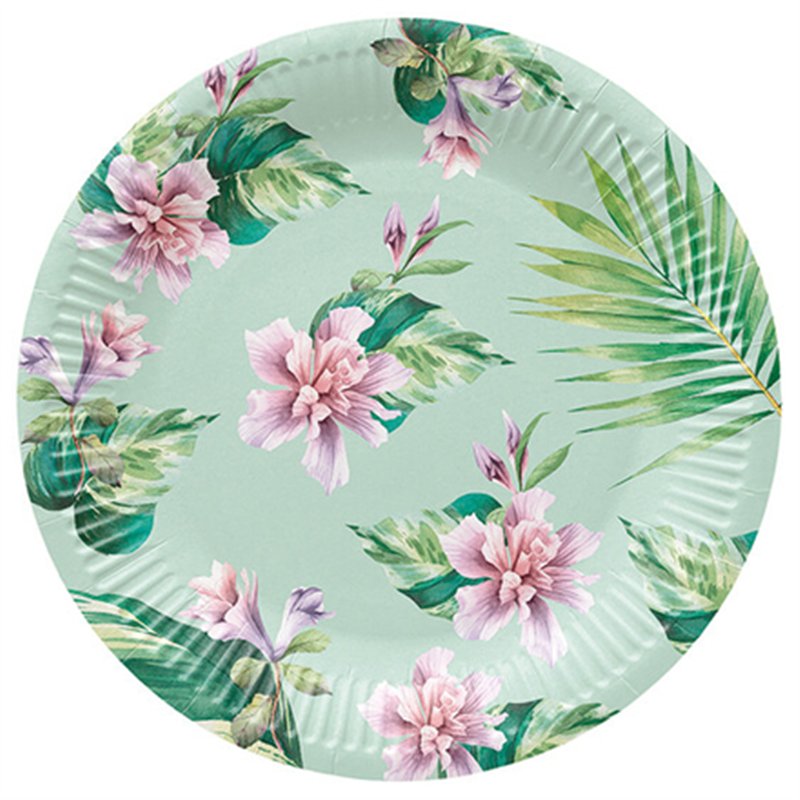 8 stk. Paptallerkner Charmerende blomster design 23 cm FSC – Bæredygtig luksus til festlige anledninger