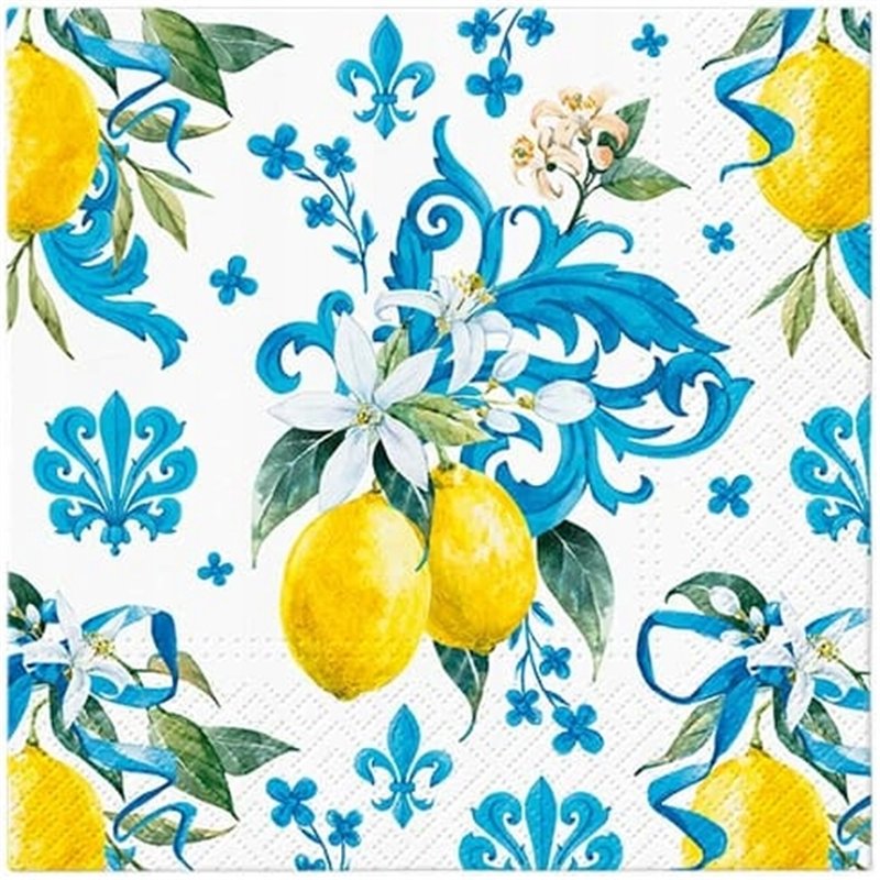 20 stk. Frokostservietter Citroner & Blå Mosaik 33x33 cm – Eksklusivt design til festlige borde 20 stk. Frokostservietter Citroner & Blå Mosaik 33x33 cm – Eksklusivt design til festlige borde